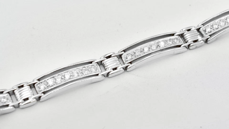 BRAZALETE TENIS ZAFIRO BLANCO LABORATORIO HOMBRE ORO BLANCO MACIZO 14k - 20,2 gramos - NUEVO CON ETIQUETAS Foto 4 de 4