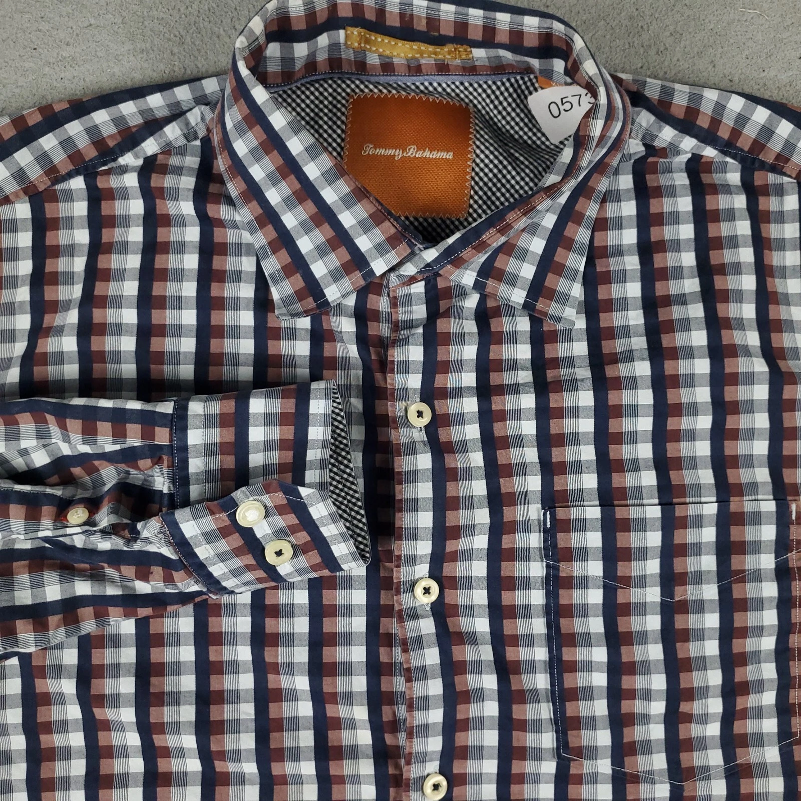 Tommy Bahama Shirt Mens Size XL Blue Plaid Cotton Button Up Long Sleeve