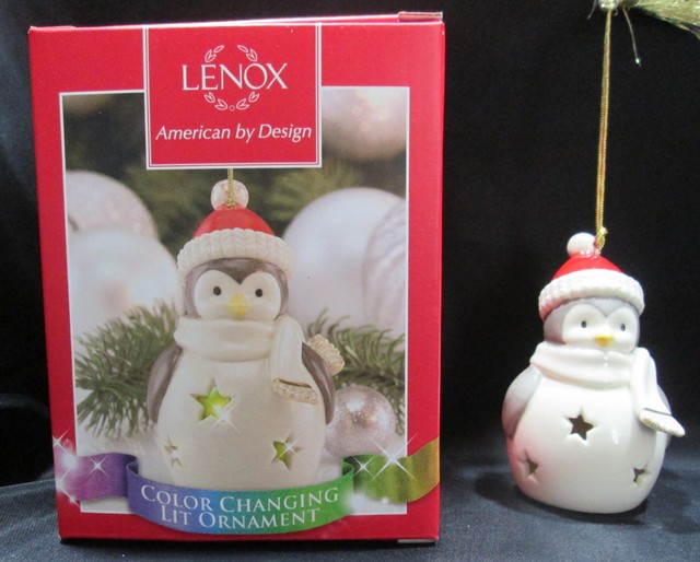 Lenox Penguin Ceramic Ornament Christmas Tree Light up Color Changing