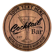 Personalized Cocktail Bar 14" Round Wood Sign Wall Decor Gift B3-00140052001
