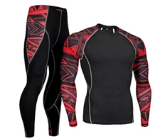 Nuckily Men's  Cycling Base Layer Long Sleeve ComprePant Set  size XL, RED/BLACK