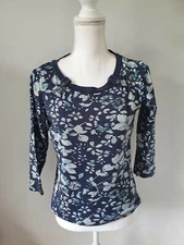 Debenhams blue floral Top Size 10 long sleeved womens  