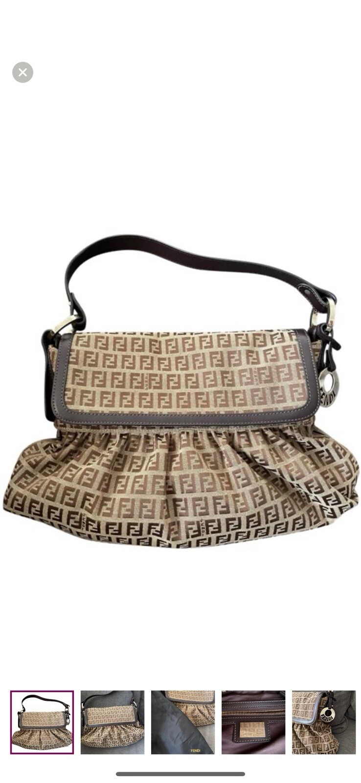 Fendi Zucca Canvas and Leather Shoulder Bag in Brown