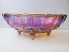 Vintage Carnival Glass Footed Bowl Scalloped Edges Amber Gold Fruit Pattern