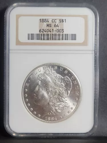 1884-CC Morgan Silver Dollar NGC MS64 ( old label, very clean fields, white)