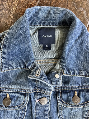 Gap Kids Denim Iconic Button Up Jean Jacket Girls Sz 8 Medium Butterfly Y2K - Picture 2 of 5