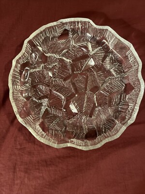 Hoya Clear Textured Round Ice Rock Crystal 10.75   Serving Dish 1970's Japan