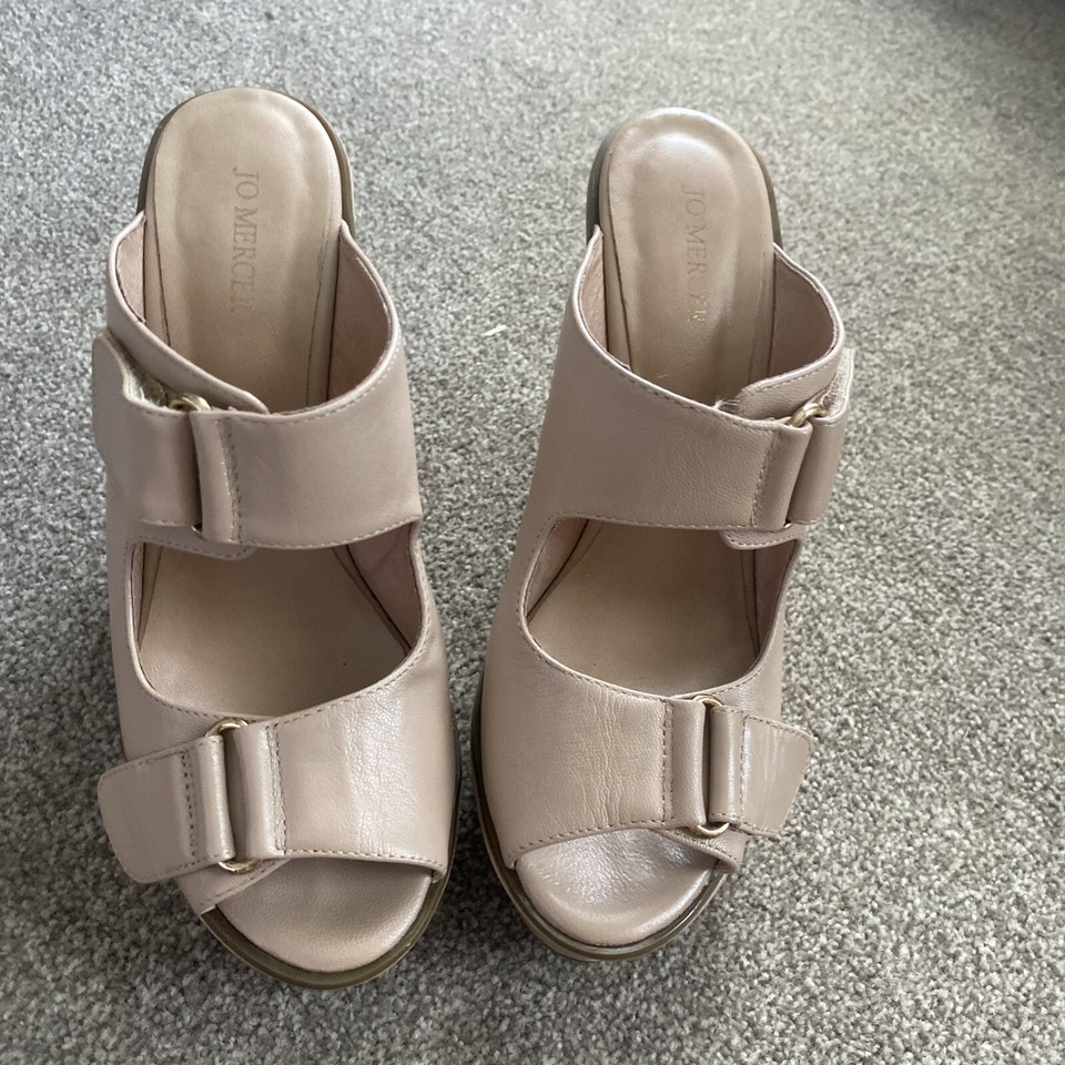 Jo Mercer Leather Nude Wedge Sandals Straps Mules /slides heel, size 39