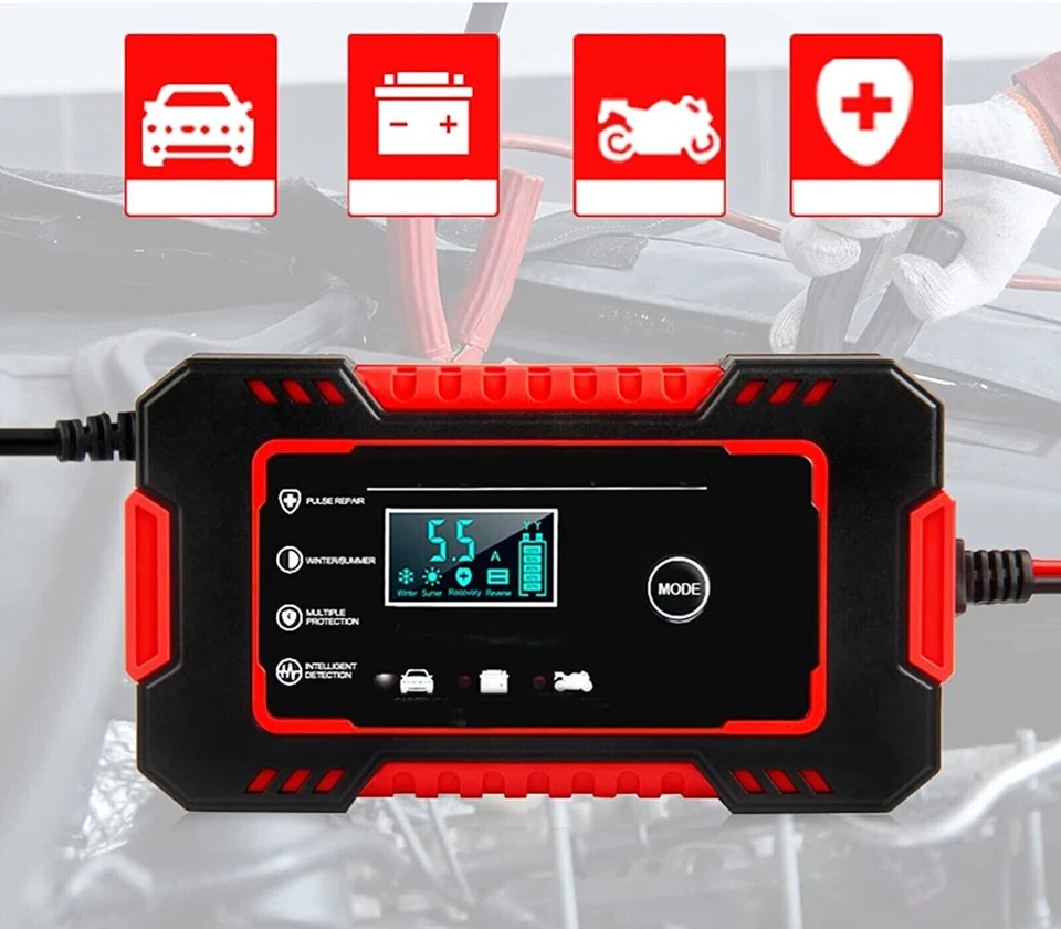Caricabatteria Auto 12 V Portatile DISPLAY LCD MOTO Automatico intelligente PULS - Immagine 2 di 4