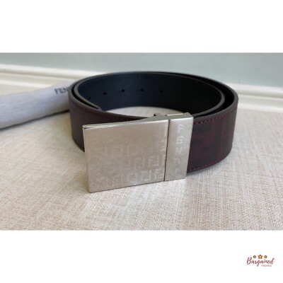 Authentic Fendi Dark Red/Brown Signature FF Reversible Buckle Belt