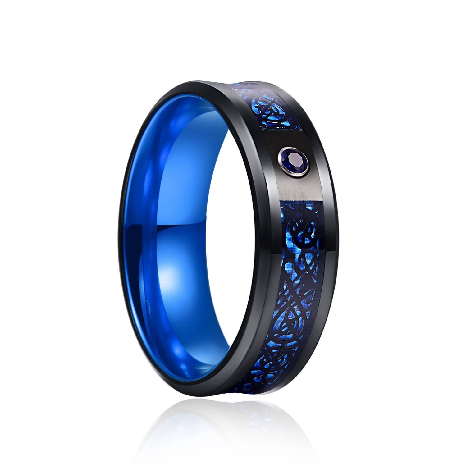 Celtic Dragon Wedding Band Rings for Men Women Stainless Steel Promise Ring Blue-image