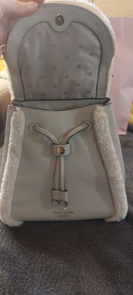 Kate Spade Leila Leather Medium Flap Backpack Faux Shearling  display picture 1