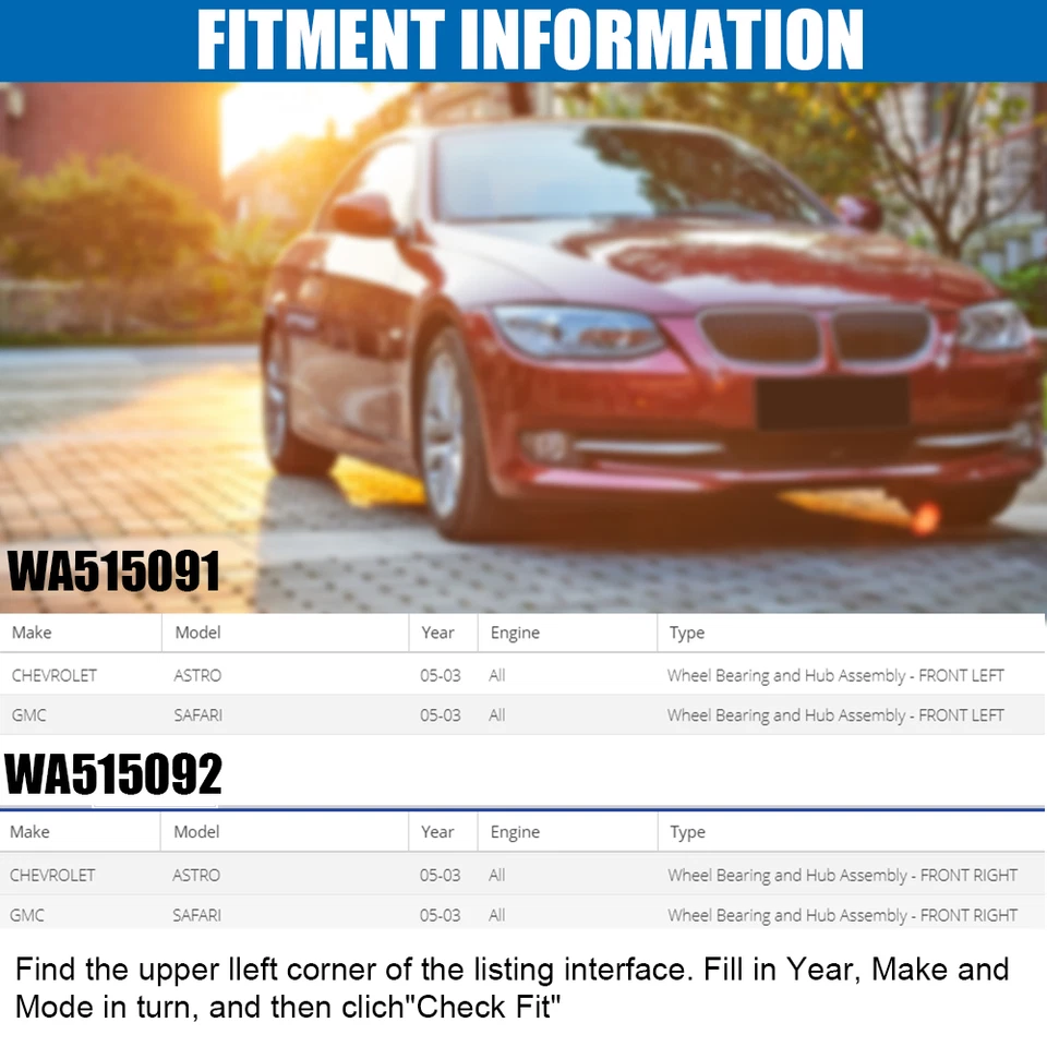 2PCS Front Wheel Hub Bearing Kit Left Right Fit for Chevrolet Astro/GMC Safari Foto 3 de 4