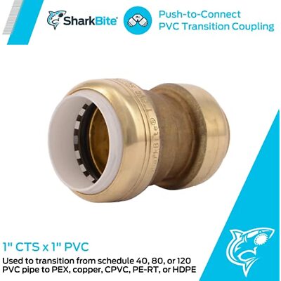 SharkBite 1 Inch CTS x 1 Inch PVC Transition Coupling, Push to