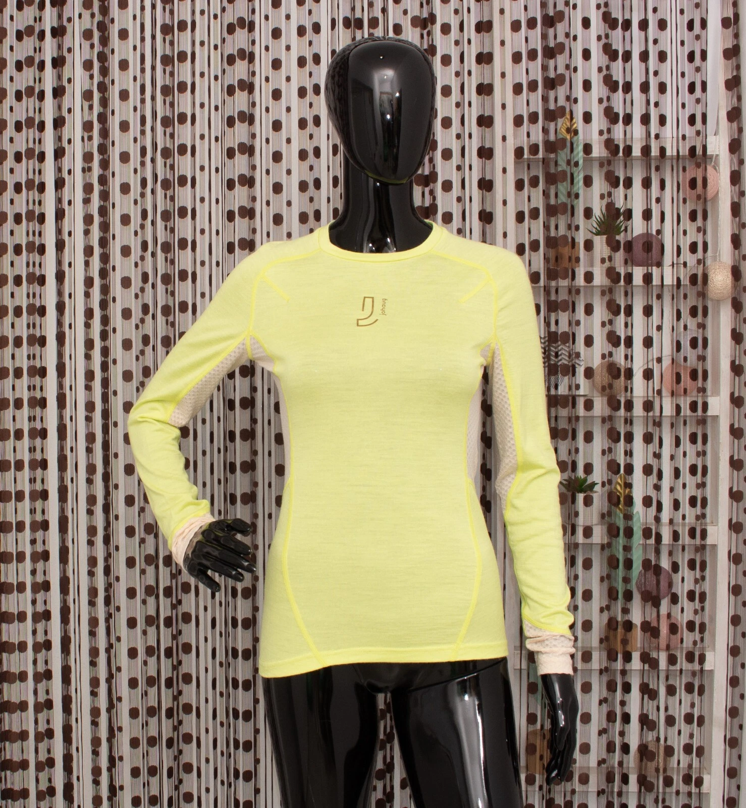JOHAUG Merino T-shirt Green/Beige 60% Wool Crew Neck Thermal Base Layer S