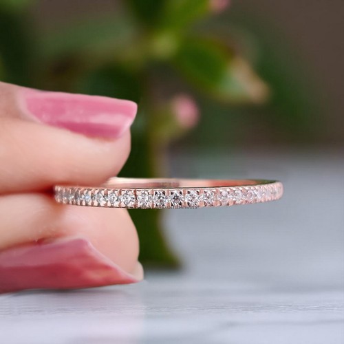 Half Eternity minimalistischer Ehering Silber/10K/14K/18K Gold 1,20 mm Diamant - Bild 8 von 8