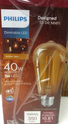 Philips 40 Watt ST19 Vintage E26 Base Edison LED Light Bulb Amber 1pk (HL7)