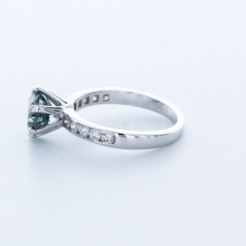 2.2CT NATURAL DIAMOND BLUE/SI1 ROUND CUT 14K GOLD 4-PRONG CLASSIC SIDESTONE RING - Picture 3 of 4