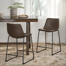 Set of 2 Bar Stools Counter Height BarStools Upholstered Kitchen Dining Chair