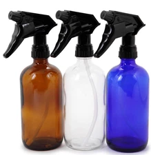 , 3, Large, 16 Oz, Empty, Assorted Colors, Glass Spray Bottles with Black Trigge