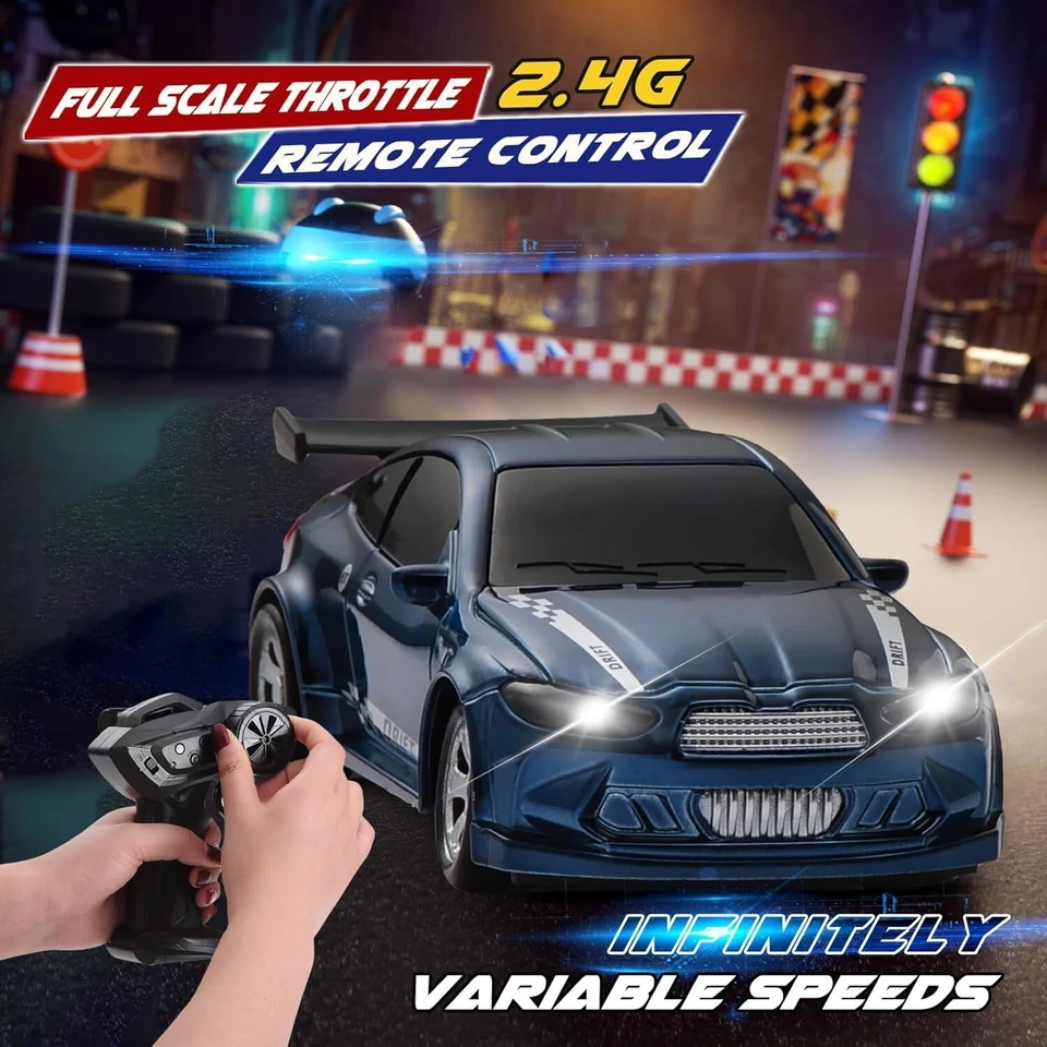 USA 1/64 Race Car 4WD Speed Drift RC Vehicle Remote Contrl Sportscar Model Blue - Image 2 of 4