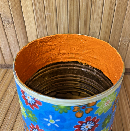 Handmade Colorful Flower Fabric Wrapped Tin Can Planter 4 5/8 in x 4 in diameter - Picture 7 of 8