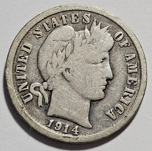 1914-D Barber Dime 10c Silver Coin ~ 90% Silver (A111)