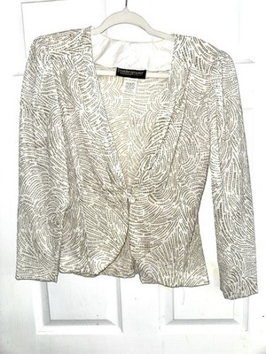 Vintage Francine Brower White Gold Glitter Disco Top/Blazer 80 s Small