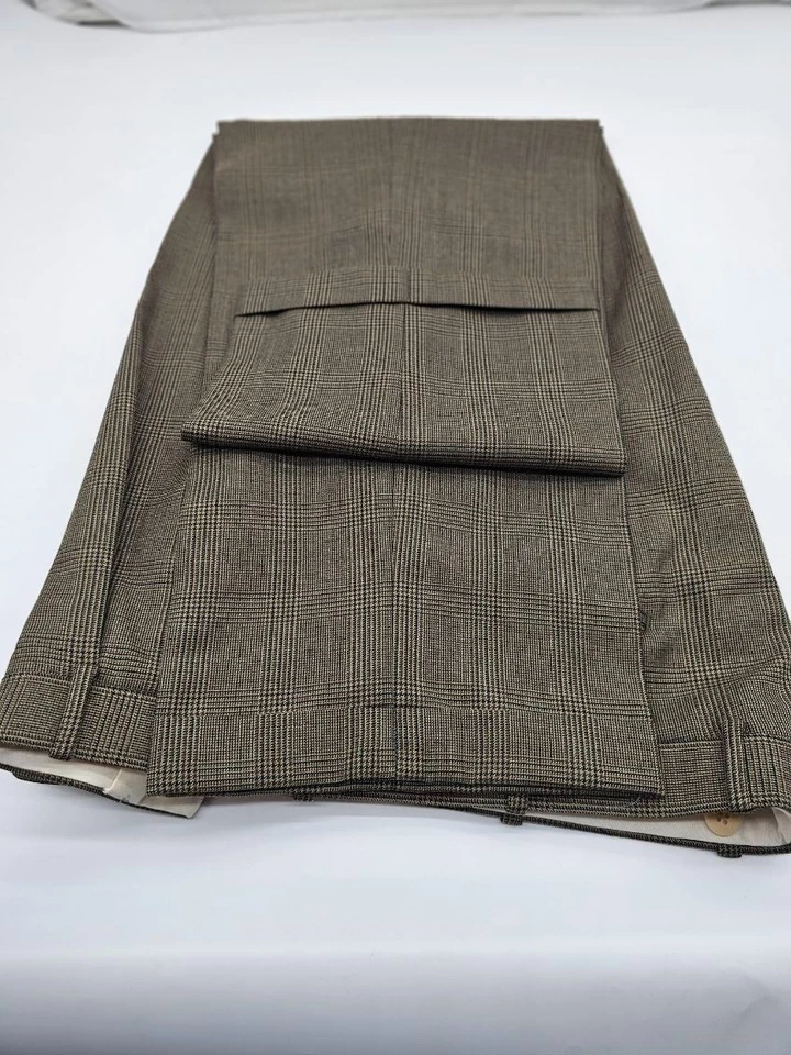 Vintage J.RIGGINS Men's Size 41 Long Brown Plaid Wool Blend Pleated Cuff Pants - Image 3 of 4