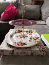 Katie & Alice Two Tier Cake Stand Boxed scarlet posy purple used once pretty  
