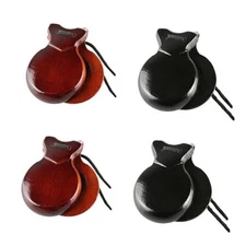 2 Pairs Spanish Castanets with String, Traditional Spanish Flamenco BROWN+BLACK