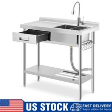 Stainless Steel Utility Sink Commercial Single Bowl Kitchen Sink w/Drawer ,Shelf