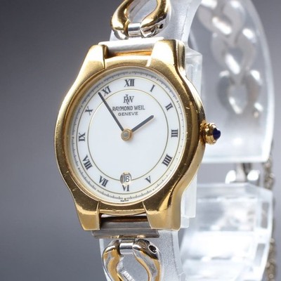 Vintage 90s Raymond Weil 9953 18K Gold Case Roman Dial 25mm Women's Quartz Watch