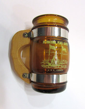 International Peace Garden Canada USA Amber Glass Miniature Mug w Wood Handle