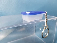 Vintage Blue Rectangle Mini Tupperware Container Keychain