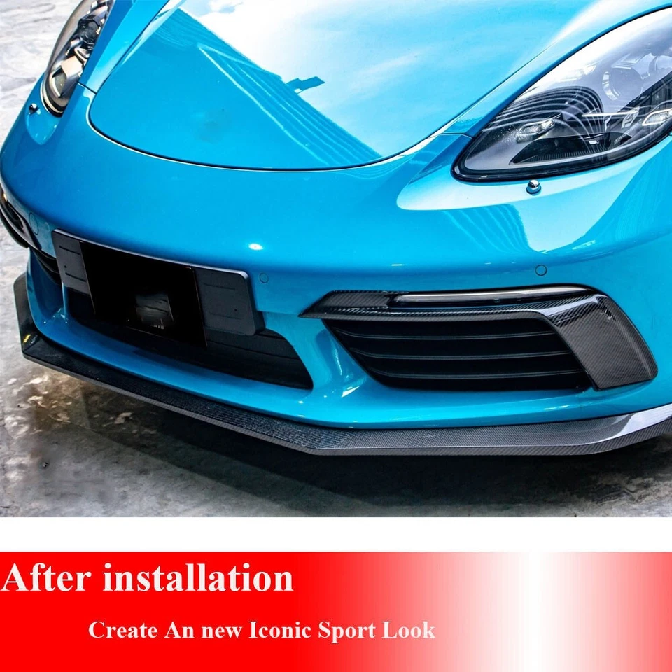 Fibra de carbono para Porsche 718 Boxster Cayman 16-19 ventilación de aire aletas delanteras divisores Foto 4 de 4