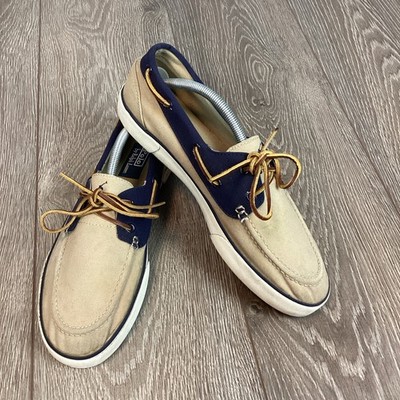 Polo Ralph Lauren Boat Shoes Men s LANDER Canvas 11 Fabric Brown Tan Navy Blue