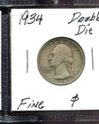 WASHINGTON QUARTER 1934-P "Obverse Double Die" in lightly toned Fine condition