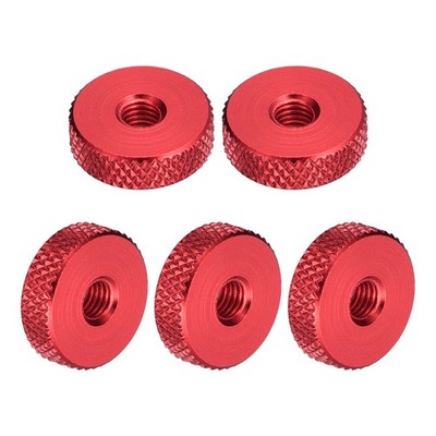 10Pcs Flat Knurled Thumb Nuts, M5x16x5xmm Pass Hole Nut, Aluminum Alloy, Red