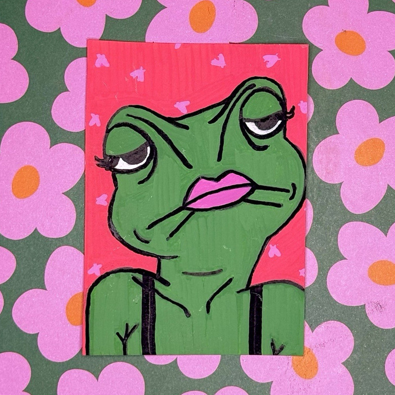 ACEO original Acrylic paint marker Signed Siouxsie Swamp Frog Illustration
