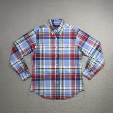 Ralph Lauren Mens M Blue Plaid Slim Fit Stretch Oxford Button Down LS Flesh Pony