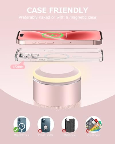Bluetooth Speaker with Night Light, Magnetic Wireless Charger, 2 in 1 Pink - Picture 6 of 7