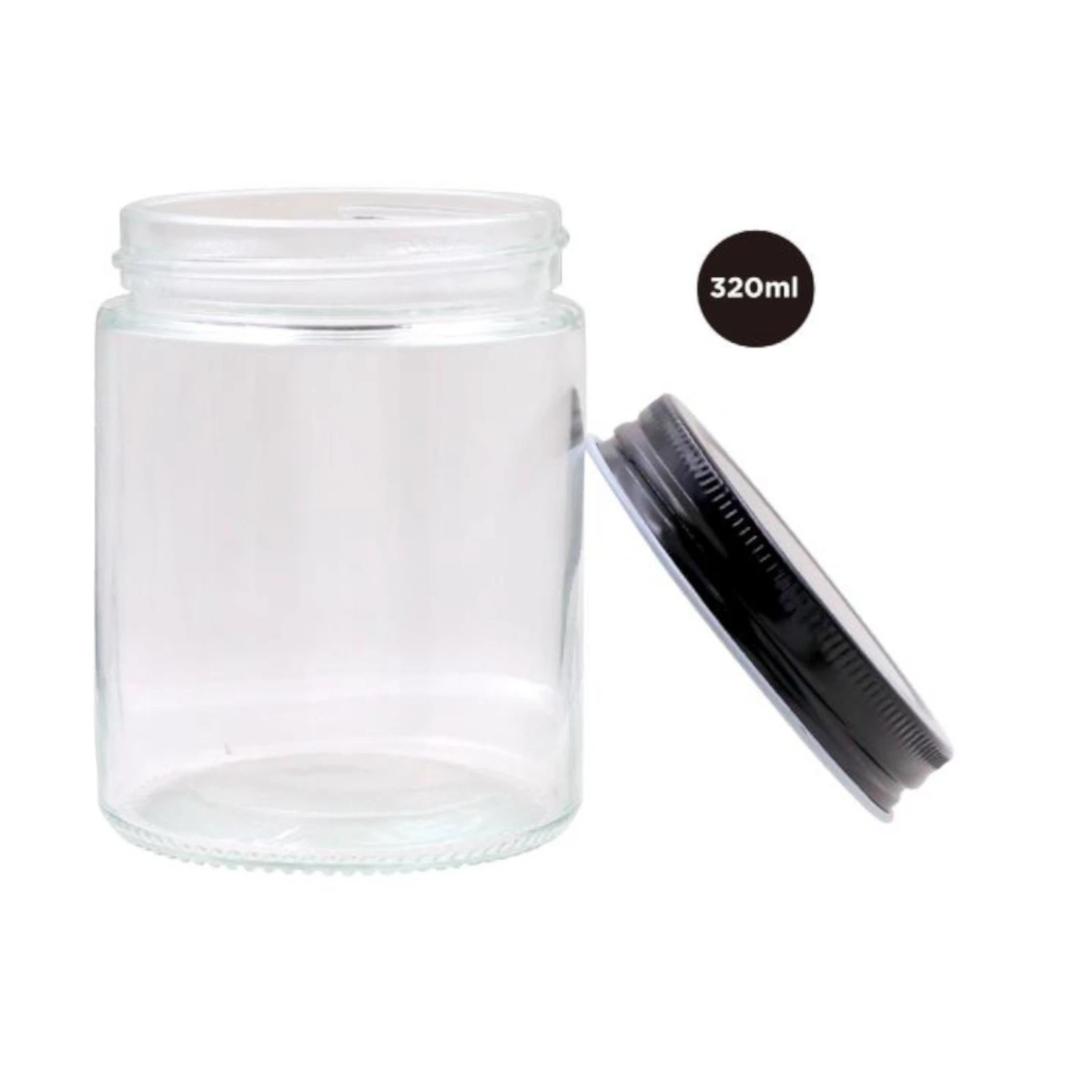 24x 300ml Clear Glass Jars with Black Lids Screw Top Bulk Pack Storage Container