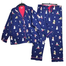 PJ Salvage Flannel Pajama Set Happy Pawlidays Christmas Holiday XL Blue