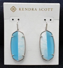 Kendra Scott Elle Rhodium Light Blue Split Intarsia Drop Earrings  - with Tag