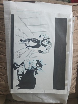 Original Drawing of Batman vs Bane, Black and White Variant Signed Chris Bureiku