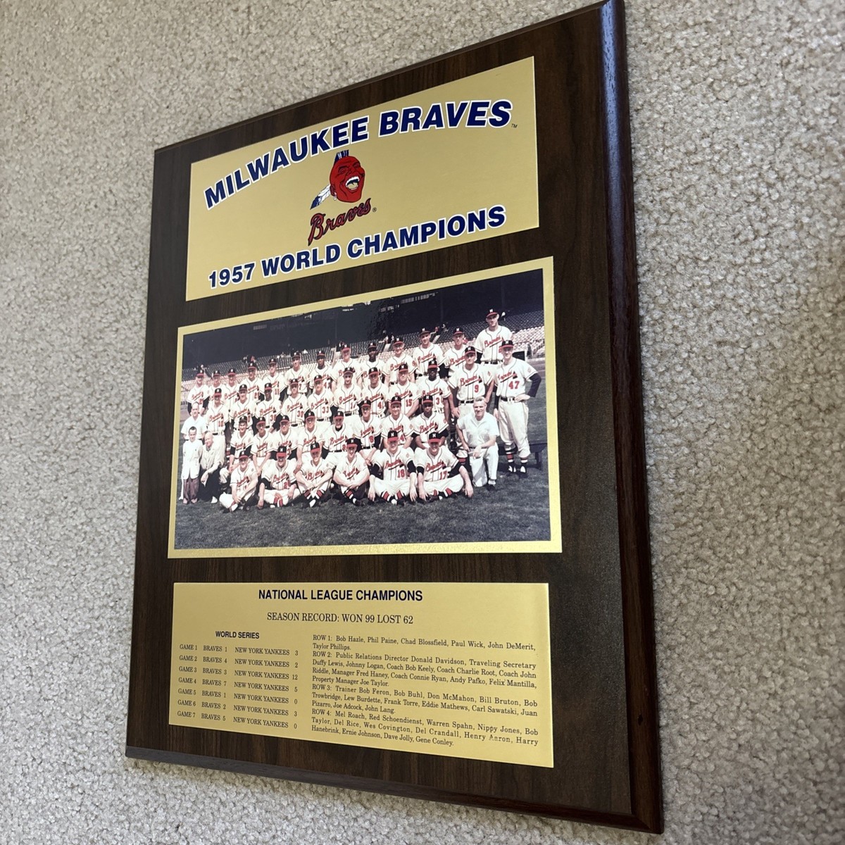 MLB チーム ワールドシリーズ 記念額縁 5点 1957 Braves MLB World Champions 16x13 Plaque Baseball Hank Aaron