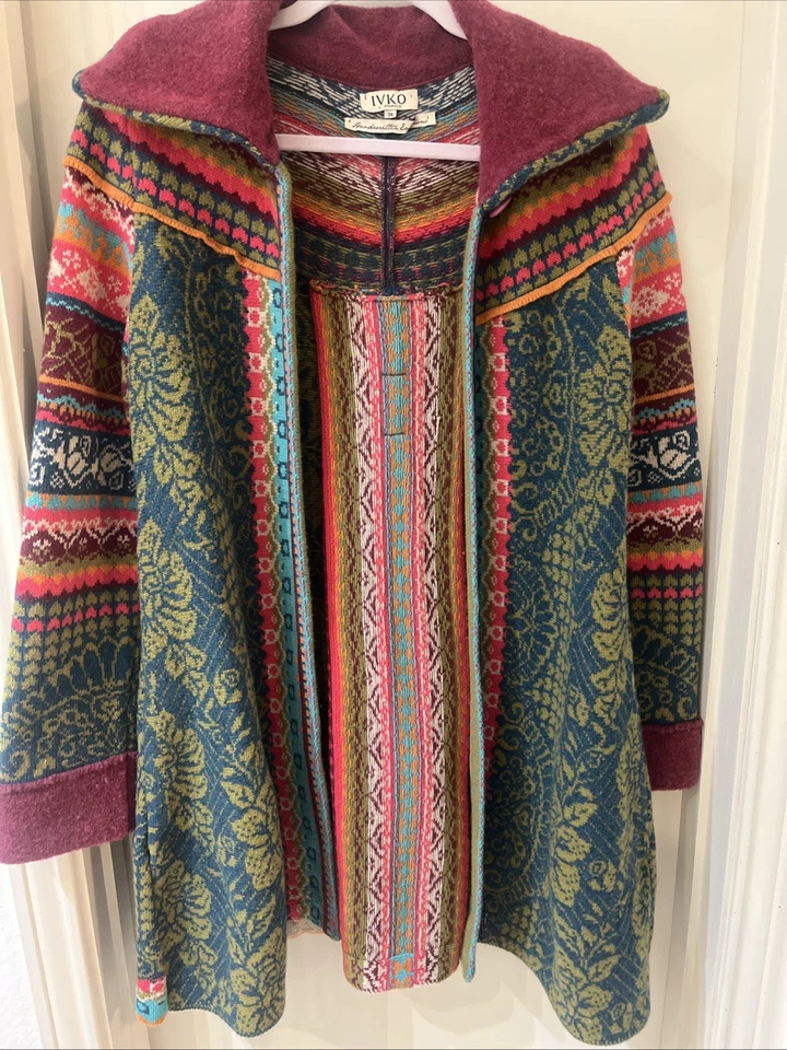 IVKO Mujer Cárdigan de Lana Suéter Abrigo Colorido Floral Patrón Mixto Divertido Talla 38 Foto 2 de 4