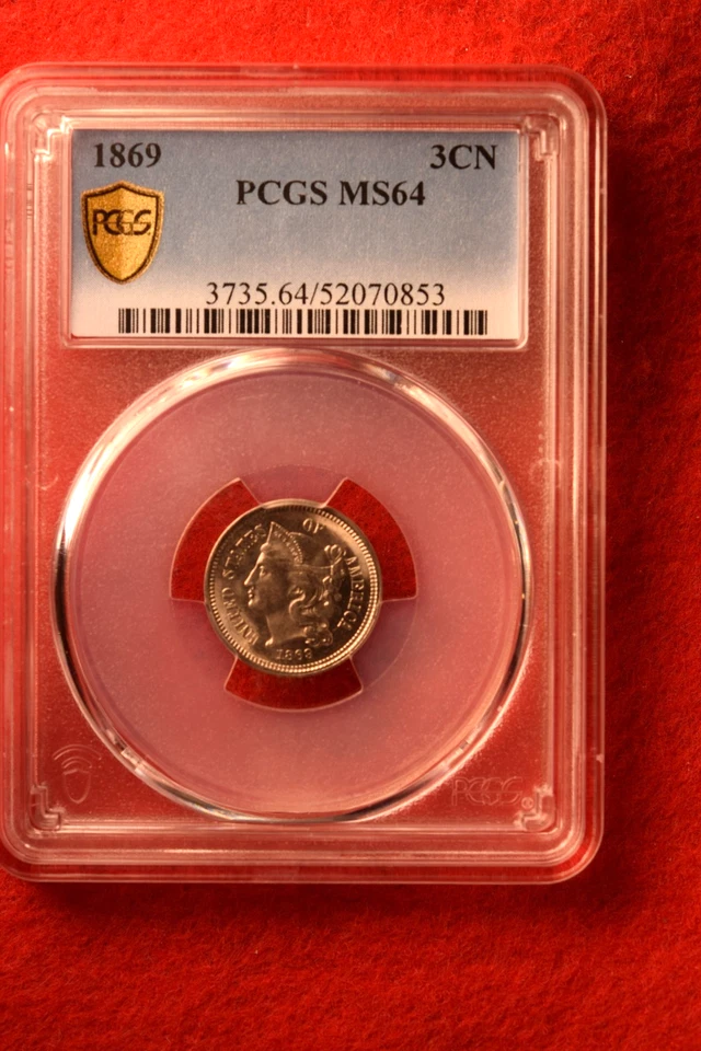 1869 THREE CENT PIECE PCGS CERTIFIED MS--64 GORGEOUS COIN!   #3 - Image 2 of 3
