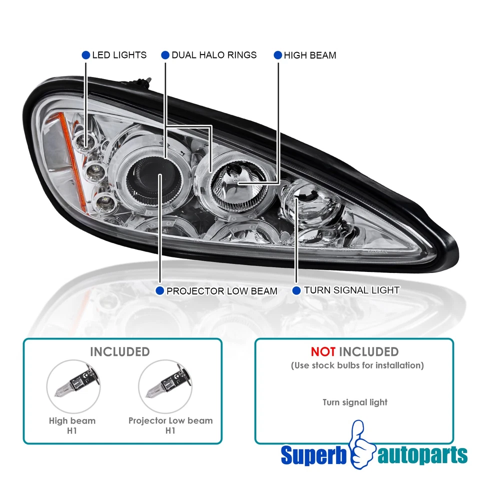 Fits 1999-2005 Pontiac Grand AM LED Halo Projector Head Lights Head Lamps Foto 4 de 4
